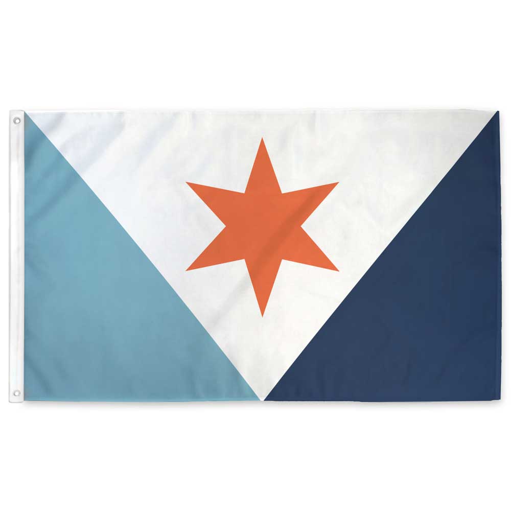 The city flag of Syracuse, NY lying flat on a white background